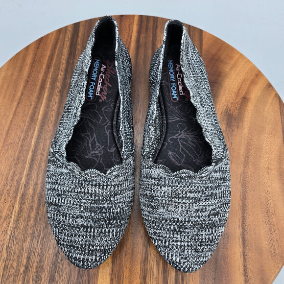 Skechers Ballet Flats Women’s 8 Black White Cleo Stretch Knit Comfort Shoes - Picture 5 of 7